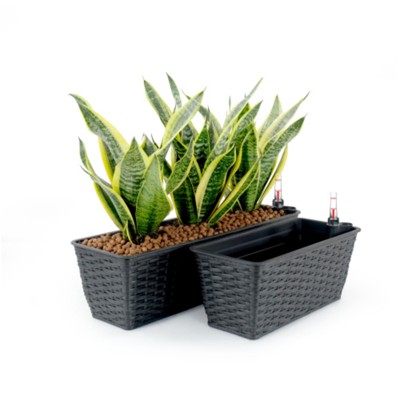 Syemin Planters New Style 2-Pack Smart Self-watering Rectangle Planter for Indoor and Outdoor Hand Woven Wicker Espresso, Black, 23.2"*7"*6.3"