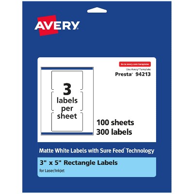 Avery Matte White Rectangle Labels, 3" x 5"