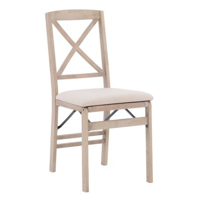 Set of 2 Triena X Back Solid Wood and Upholstered Seat Folding Chairs Gray Wash - Linon: Polyester, Foam-Filled, No Assembly Required