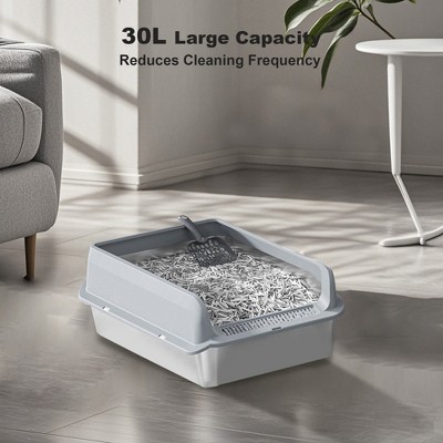 Stainless Steel Cat Litter Box with Lid,Metal Cat Litter Box, High Wall Sided Enclosure Kitty Litter Box with Scoop and Mats