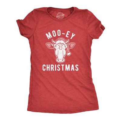 Womens Moo-ey Christmas T Shirt Funny Holiday Festive Cow Merry Xmas Graphic Tee - Crazy Dog Women's T Shirt Gift For Christmas