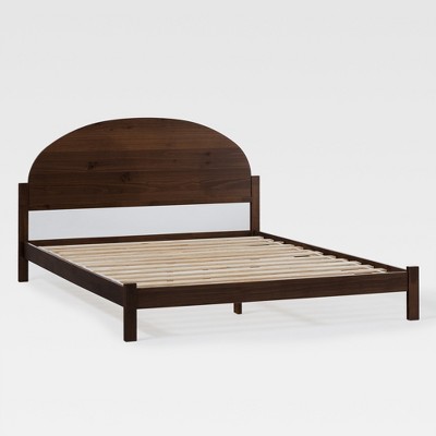 Saracina Home Queen Arched Headboard Bed Brown: Mid-Century Modern Pine Frame, Platform Design, No Box Spring Needed
