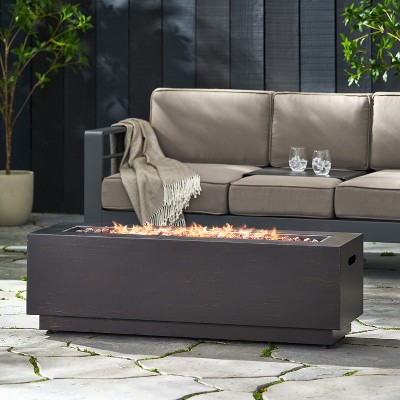 Racxily 40" Outdoor 50,000 BTU Rectangular Iron Propane Fire Pit, Dark Grey (Tank Cover not Included)