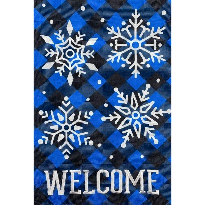 Checkered Snowflakes Burlap Garden Flag Welcome 18" x 12.5" Briarwood Lane