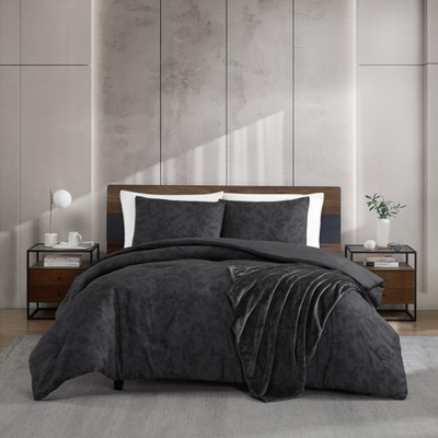 Kenneth Cole Silhouette Floral Charcoal 4 Piece Bonus Comforter Set- King