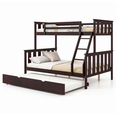 Costway Twin Over Full Bunk Bed with Trundle Ladder Safety Guardrails 3-in-1 Beds Espresso/White