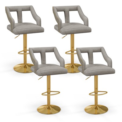 Tangkula 4 PCS Adjustable Swivel Bar Stool w/ Footrest 2-Layer Electroplated Metal Base
