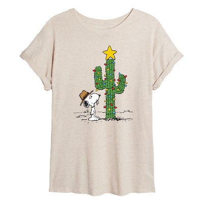 Women's - Peanuts - Spike Joe Cactus Christmas Oversized Graphic T-Shirt
