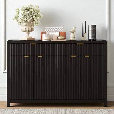 Kitchen Wave-Pattern Sideboard Cabinet with 2 Drawers, 4 Doors, Adjustable Shelves & Aluminum Handles, Storage Buffet
