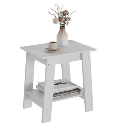 2-Tier Side Table with Storage Shelf, Small End Table/Nightstand for Living Room, Bedroom, Entryway, Farmhouse Style