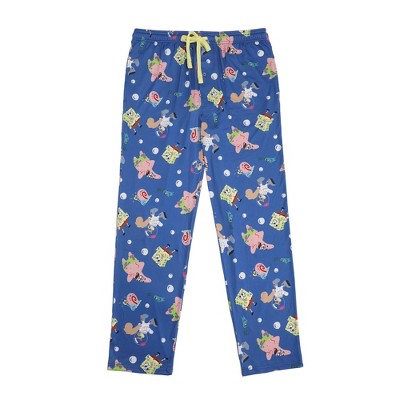 Spongebob Squarepants Characters & Bubbles Mens' Blue Sleep Pajama Pants