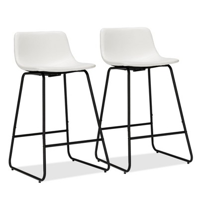 Arceso 26" Faux Leather Barstools Set of 2, Bar Stools, Modern Counter Height Stools with Back and Metal Legs, Armless Counter Chairs, White