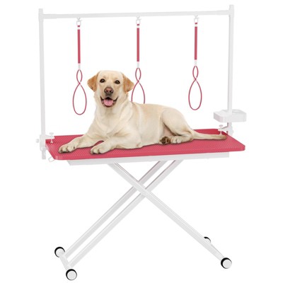 47inch X-Lift Dog Grooming Table with Adjustable Height, Mesh Tray, Tool Organizer & Noose – Foldable Pet Grooming Station for Home Use