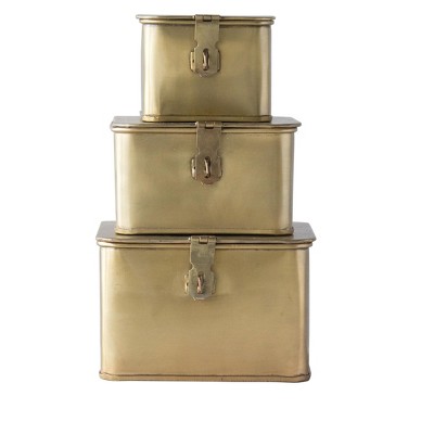 Storied Home Square Decorative Metal Boxes with Lid, Set of 3