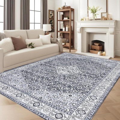 Washable Area Rugs for Living Room - Soft Non Slip Vintage Rug, Traditional Carpet for Bedroom, Dining Room, Office