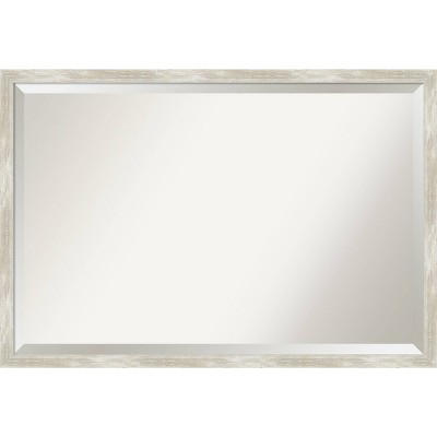 38" x 26" Crackled Metallic Narrow Framed Wall Mirror Silver - Amanti Art: Modern Rectangle, Beveled Glass, Wall Mount