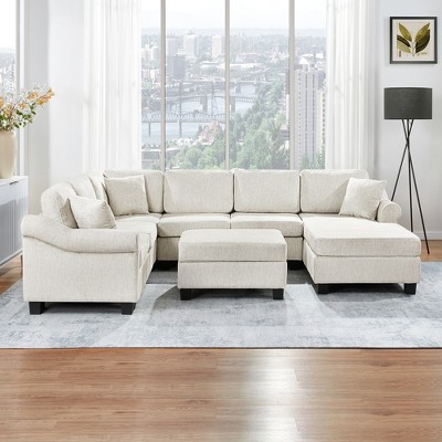 YOOCOZZ 111.8" U-shaped Upholstered Sofa Couch with Movable Storage Ottoman
