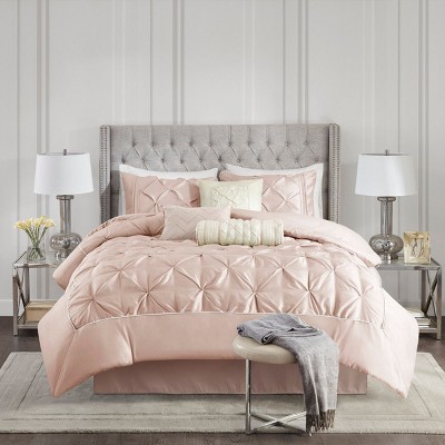 CAVINAS 7Pcs Tufted Polyester Comforter Set,All Season Luxury Bedding Set with Comforter,Sheets,Shams&Decor Pillows,Machine Washable,Blush