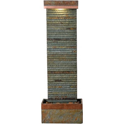 Stave 48" High Large Rustic Indoor Outdoor Decor Copper and Slate Stone Floor Fountain with Light LED Waterfall Outside Garden Patio