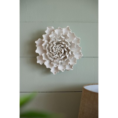 D7.3x2.8inHandmade Cream Ceramic Flower Wall Decor Accent