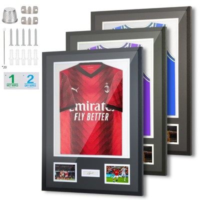 MUKE Jersey Display Case with Lock, UV Protection & Pinboard, Jersey Shadow Box Frame for Photos & Autographs