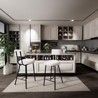 Upholstered Counter Height Bar Stool w/ Back & Metal Footrest, Round Seat Modern Bar Chair for Kitchen Island, Bistro, Pub, Dining Room