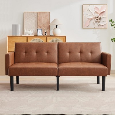GustoWave 75.5" Convertible Futon Sofa Bed, Soft Upholstered Futon Couch, Fabric Sleeper Sofa with Adjustable Backrest