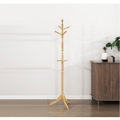TOBILI Natural Finish Classic Coat Rack Solid Wood, 10 Hooks Coat Hanger Stand Entryway Home Furniture 1pc