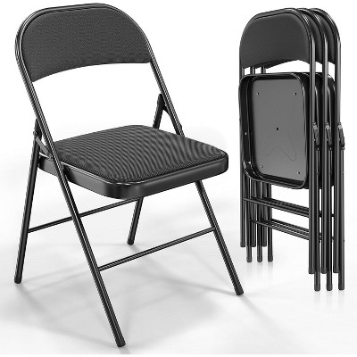 VINGLI 4 Pack Folding Chairs, Metal Frame, Padded Fabric Seat & Back, 350 lbs Capacity, Black