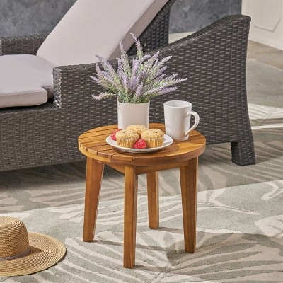 NicBex 16" Solid Acacia Wood Side Table, Rustic Outdoor End Table, Natural Water-Resistant Patio Stool for Garden Yard Pool
