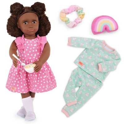 Our Generation 18" Doll with Pink Dress & Rainbow Pajama Outfit