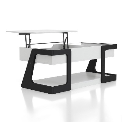 49" Castleridge Modern Lift Top Coffee Table White/Black - miBasics: Adjustable Height, Tempered Glass, Storage Shelf