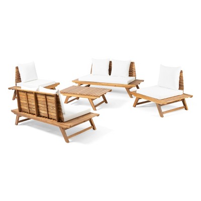 Christopher Knight Home Sedona Outdoor Acacia Wood 6 Seater Chat Set with Cushions