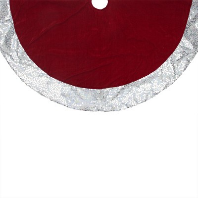 Northlight Velvet Sequined Christmas Tree Skirt - 48" - Red and Silver