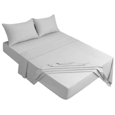 PiccoCasa 110gsm Polyester Microfiber 1 Flat Sheet 1 Fitted Sheet and 2 Pillowcases Bed Sheet Set 4 Pcs