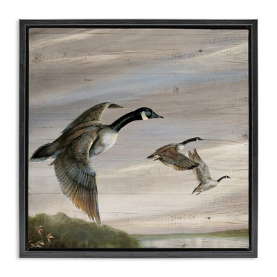 Stupell Industries Flying Geese over Rustic Floating Frame Canvas Art