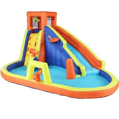 Banzai Battle Blast Adventure Park Inflatable Outdoor Activity Center w/Blower, Slide, Climbing Wall, Water Cannons, Barricades, and Basketball Hoop