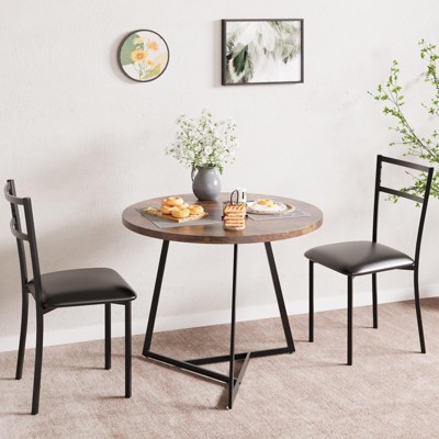 Dining Table Set for 2, Tabletop with Strong Metal Frame and Chairs with Seat & Backrest