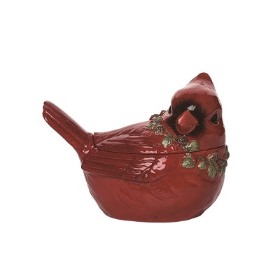 Transpac Dolomite 10.5 in Red Christmas Cardinal Lid Cookie Jar Decorative Holiday Storage