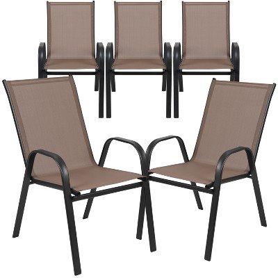 Emma and Oliver 5 Pack. Outdoor Stack Chair with Flex Comfort Material and Metal Frame