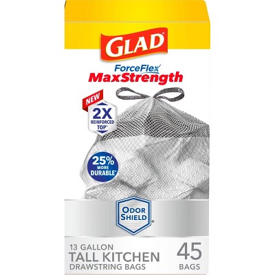 Glad ForceFlex MaxStrength Drawstring Odor Shield Trash Bags - 13gal - 45ct