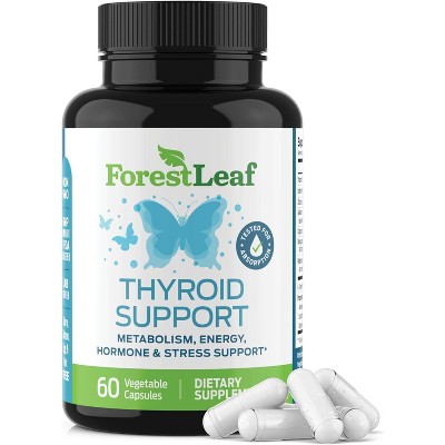 Forest Leaf Thyroid Support for Women & Men with Iodine, Natural Herbal Mineral & Vitamin Complex with B12, Zinc, Selenium, Ashwagandha - 60 Caps