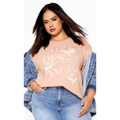 Women's Plus Size Oversized Angels Tee - dusty rose | CITY CHIC