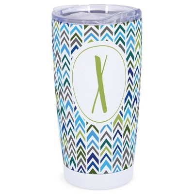 Elanze Designs X Monogram Herringbone Arrows Wrap-Around Design 20 Ounce Stainless Steel On-The-Go Coffee Mug, Thermal Travel Tumbler with Leak