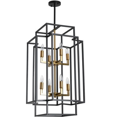 Dewdrop Modern Geometric Chandelier, 8-Light Black and Gold Cage Pendant Light for Foyer Dining Room
