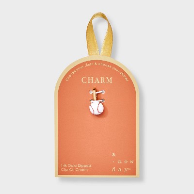 14K Gold Dipped Baseball Charm - A New Day™ Gold/White