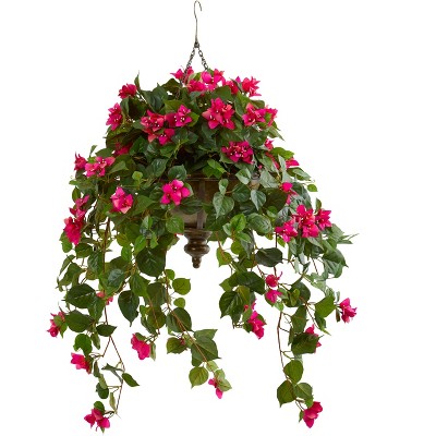 Nearly Natural 37-in Bougainvillea Artificial Plant in Hanging Metal Bowl