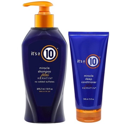 It's A 10 Miracle Shampoo Plus Keratin (10 Oz) & Miracle Deep Conditioner Plus Keratin (5 Oz) Duo Set Kit for Hair Strengthening