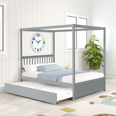 Full Size Canopy Bed with Twin Trundle for Bedroom