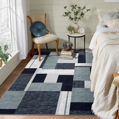 Entryway Rug Runner Rug Washable Kitchen Rug Modern Block Pattern Rugs for Bedroom Indoor Outdoor Rugs